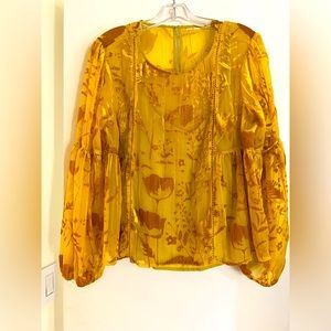 See through top with velvet textured floral print